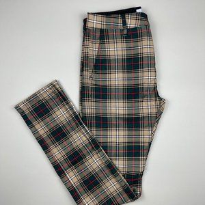 Tan, green, and red plaid pants